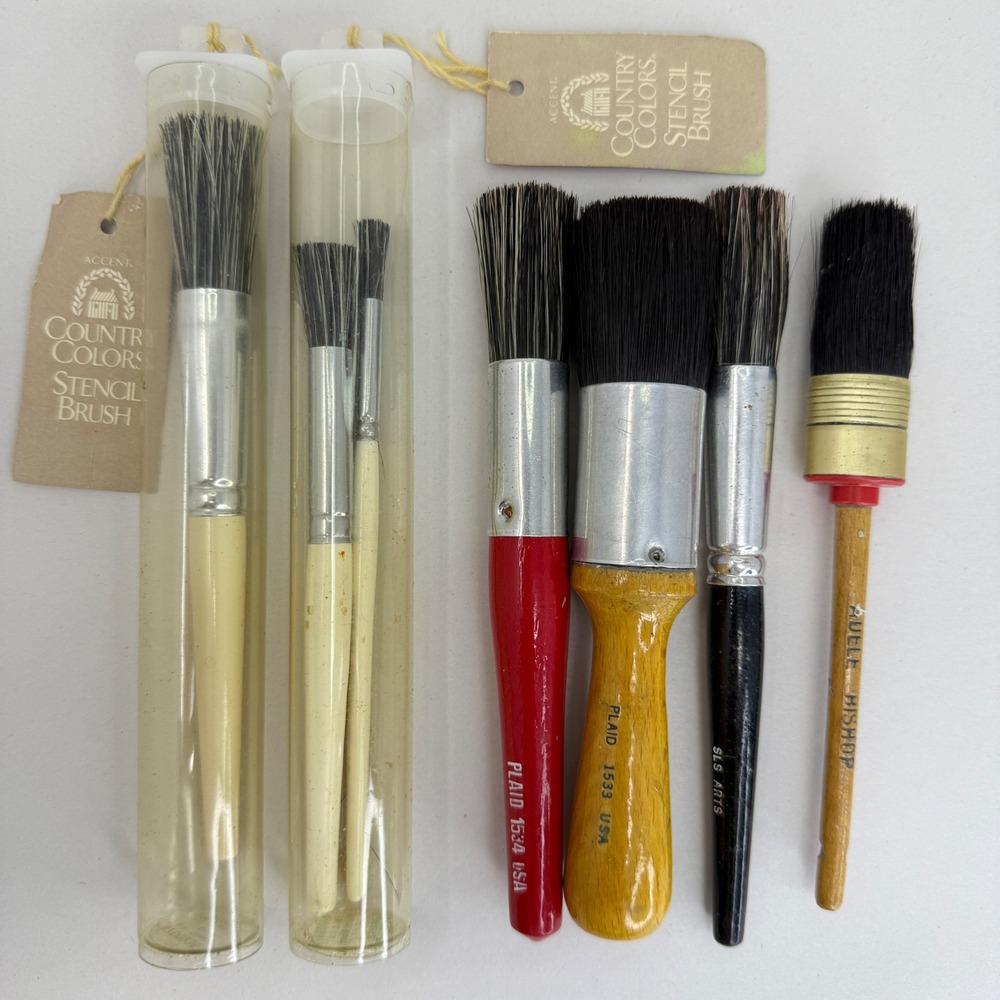 Vintage Plaid SLS Arts Adele Bishop Stencil Brush Lot Assorted Sizes 7pc Set